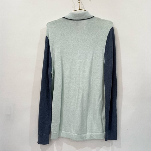 Express Colorblock Button -Up Cardigan Size Medium Mint Blue Polo Sweater - Picture 2 of 7